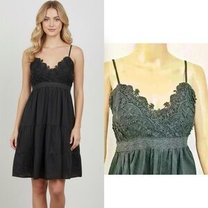 Vintage Baby Doll Boho Sexy Romantic Lace Camisole Cute A line Black Midi  Dress